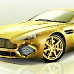 Golden foil cover for luxury Aston Martin car